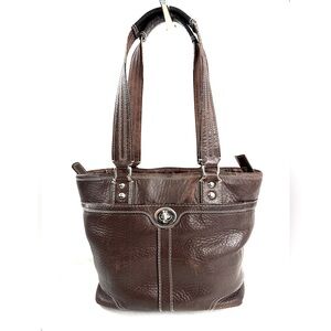 COACH Hamilton Hampton F13959 Brown Pebbled Leather Small Shoulder Bag Turn Lock